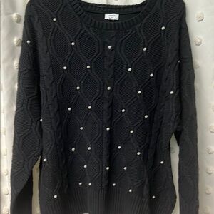 Black Sweater with Pearl Accents